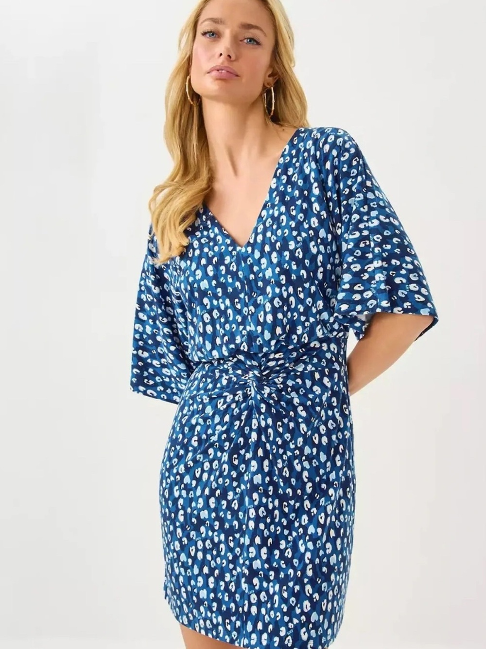 Lilly Pulitzer Blue Printed Twist-Front V-Neck Mini Dress